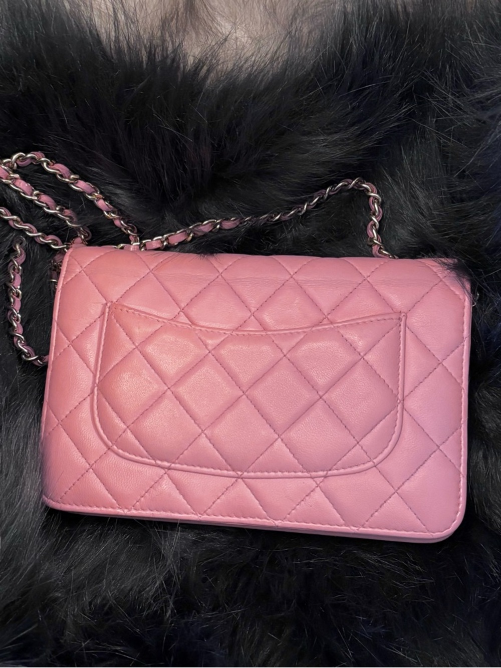 CHANEL Pink Quilted Leather Chain Crossbody Wallet - Picture 2 of 5